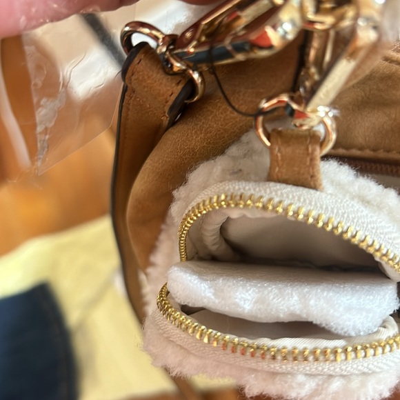 INC INTERNATIONAL CONCEPTS ZAREE FAUX FUR SHOULDER BAG IN TAN COLOUR - Picture 10 of 11